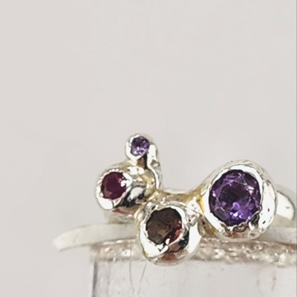 GARNET & AMETHYST HANDMADE RING ORGANIC STYLE SIZE 5.5 - Picture 5 of 6